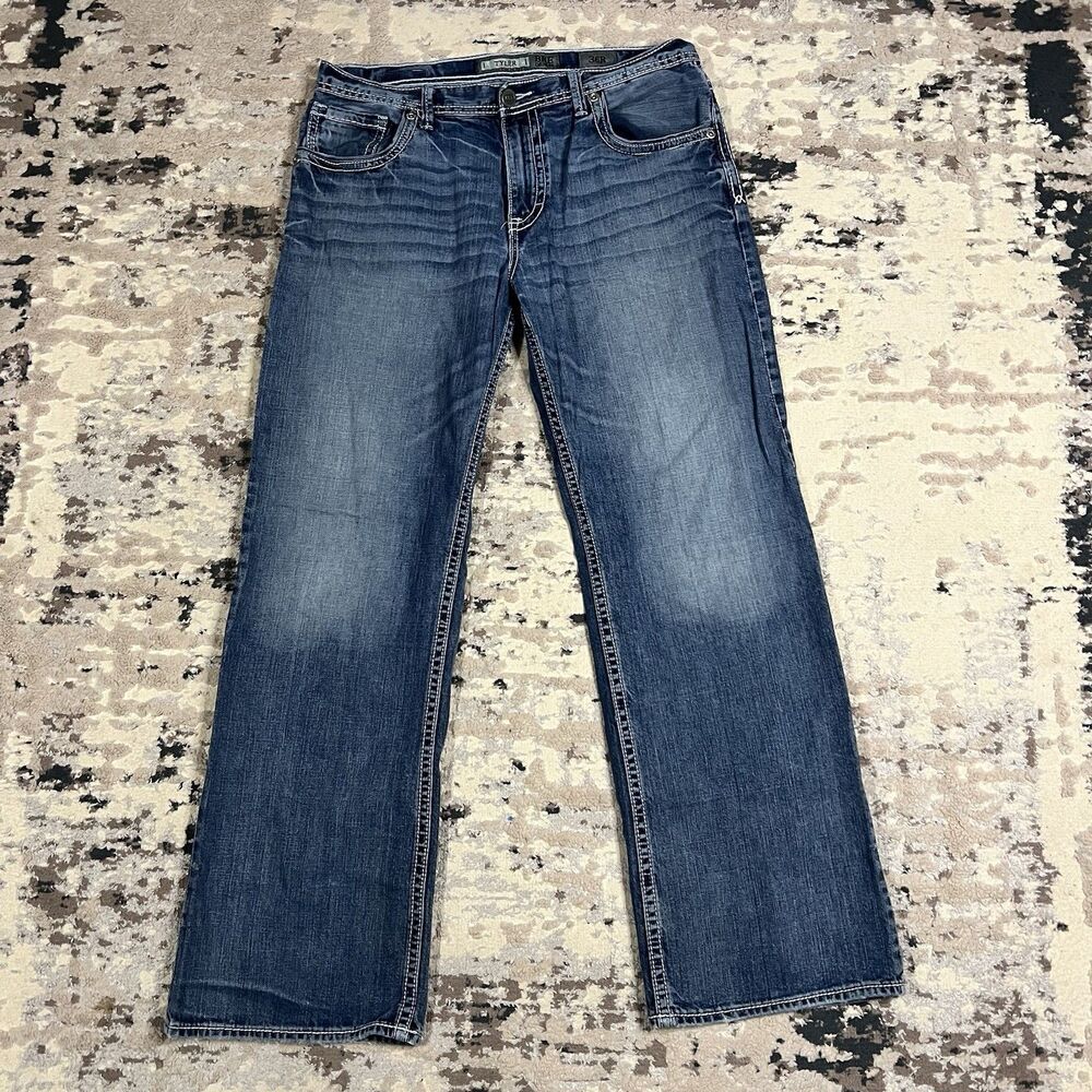 BKE Buckle Tyler Straight Relaxed Jeans Mens 36R 36x31 Medium Denim Thick Stitch